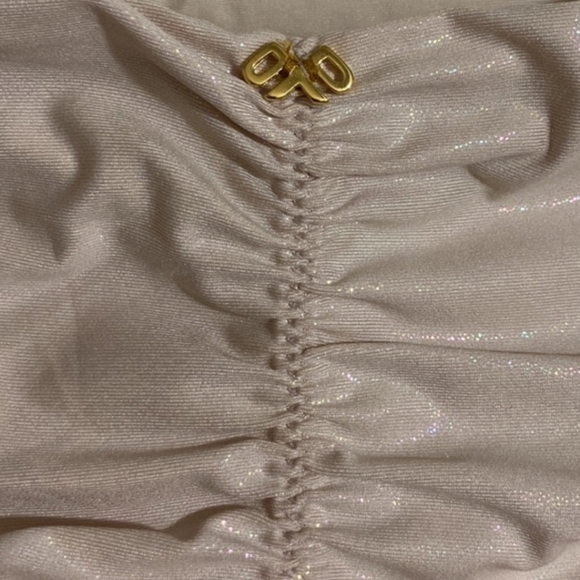 Pilyq Ring Side Shimmery Metallic Halter Top and Ruched Bikini Swimsuit set L - Picture 7 of 7